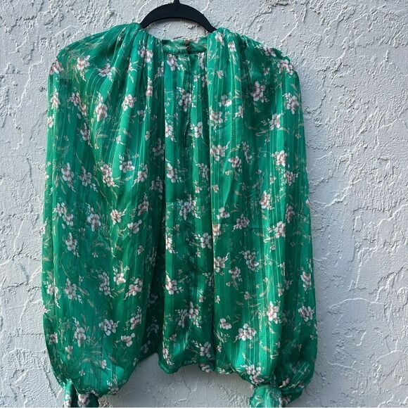 SABINA MUSAYEV Amal Blouse Top Women XS Green Floral Sheer Cut Out - Picture 9 of 11